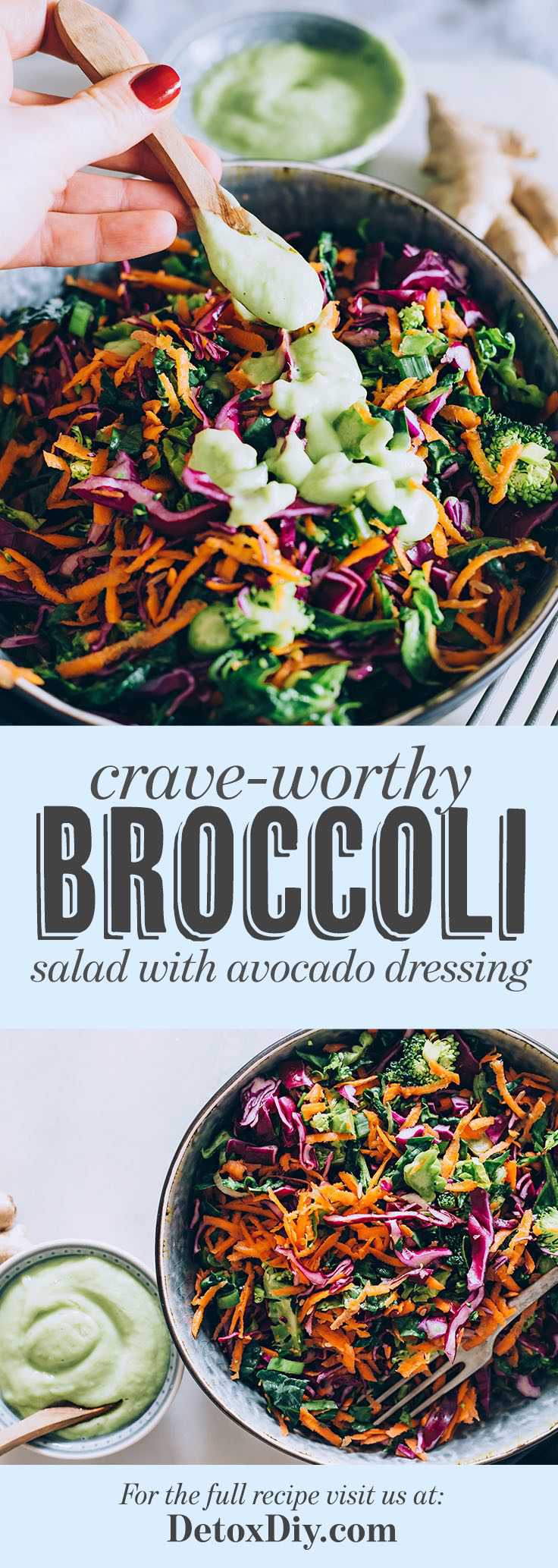This broccoli salad with homemade avocado dressing is the best!
