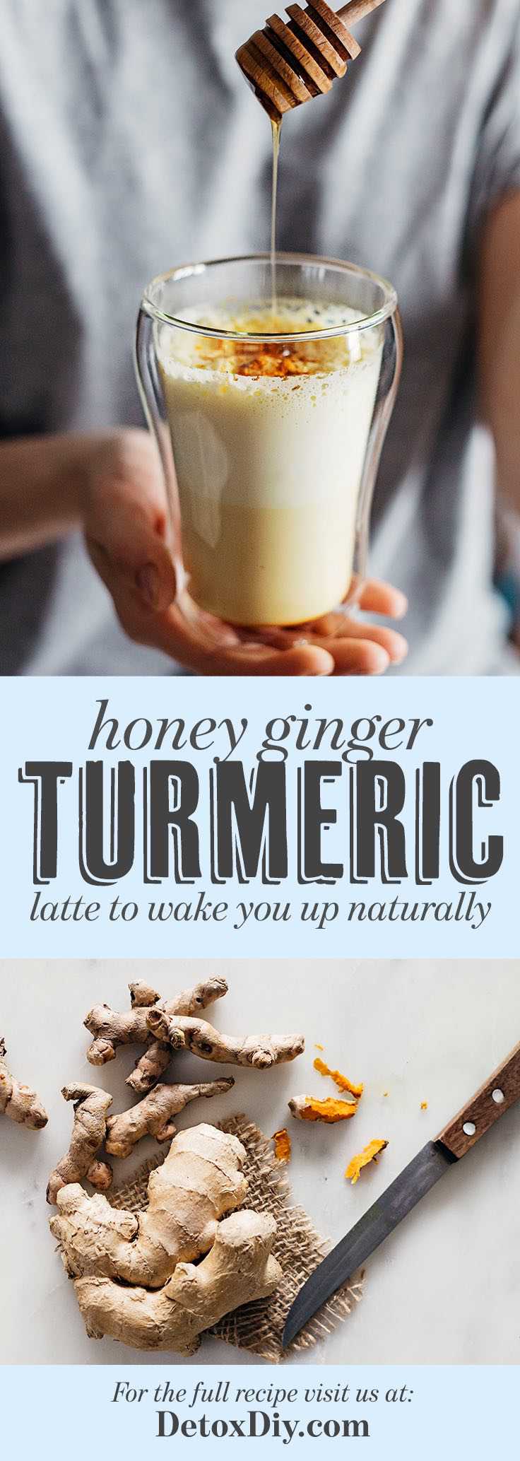 Wake up natural with this energy boosting honey ginger turmeric latte.